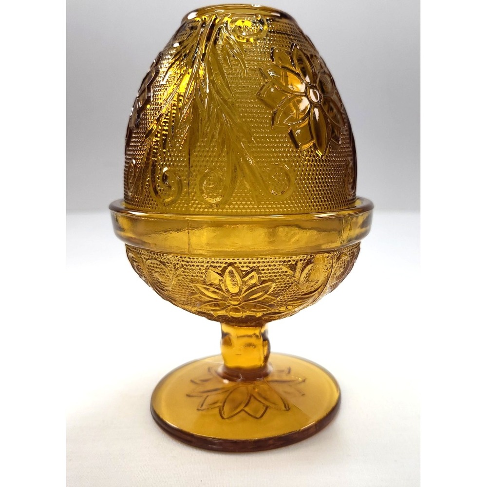 Vintage Indiana Glass Amber Pedestal Fairy Lamp Tiara Sandwich Excellent!